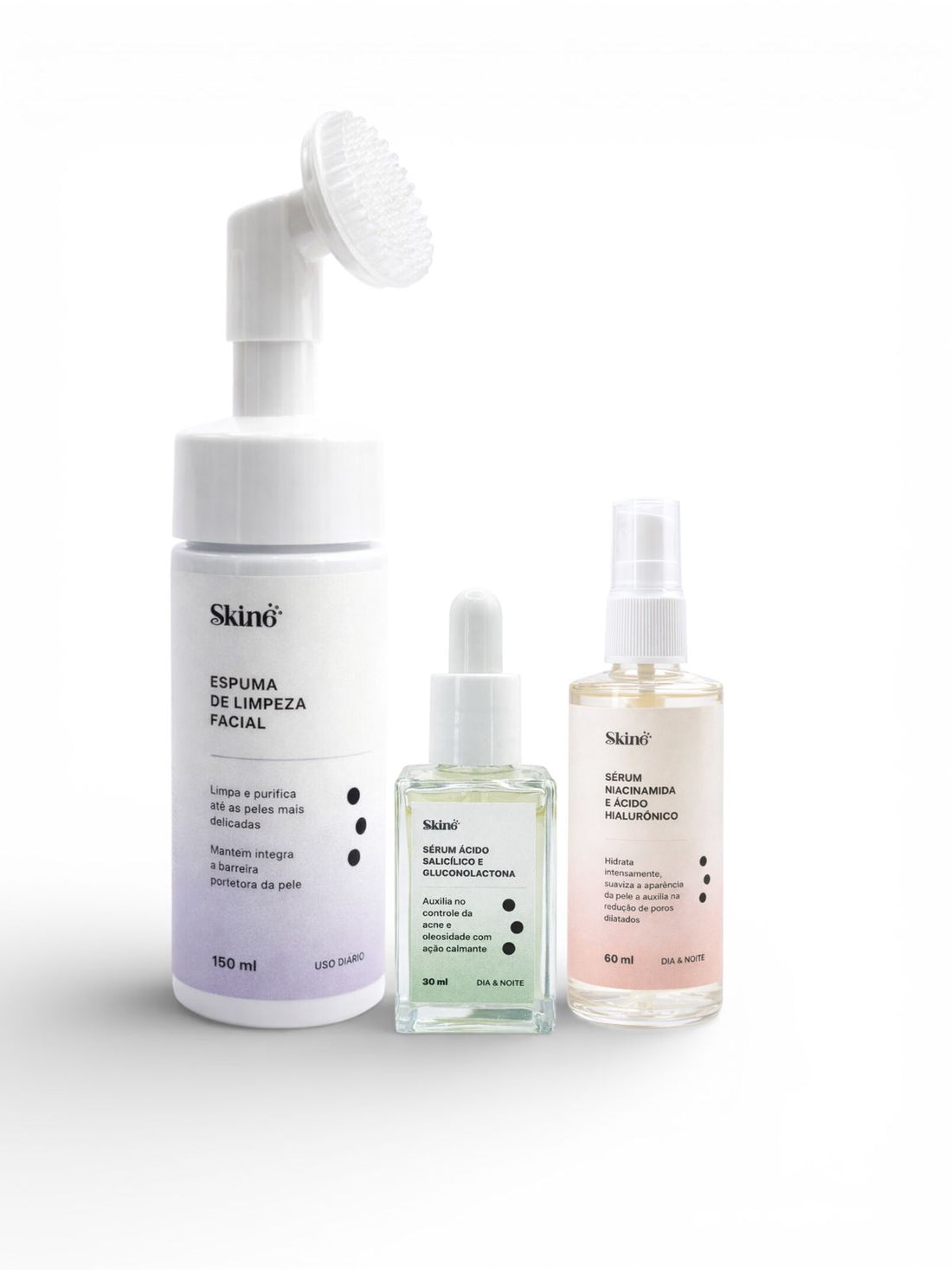 Melhor ativo para pele oleosa e acneica: Kit Antiacne e Oleosidade Skin6 com espuma de limpeza, sérum de ácido salicílico e sérum de niacinamida