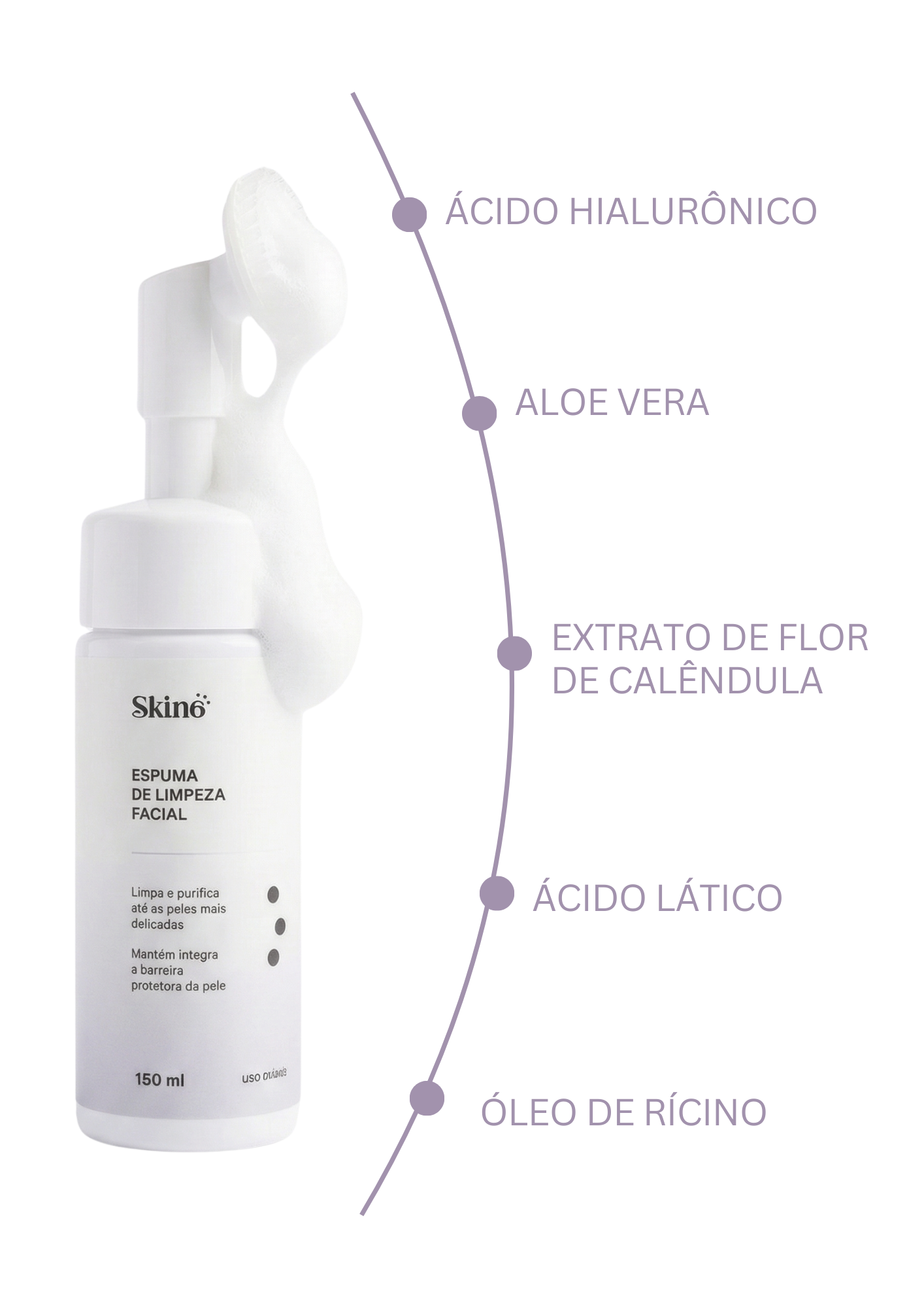 Espuma de limpeza facial com Ácido Hialurônico